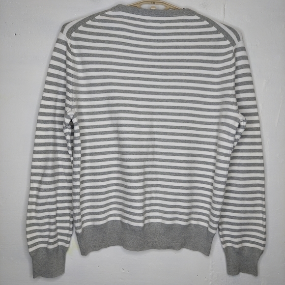 JCrew Sweater Long Sleeve Crew Neck Stripe Cotton Gray White Large Mens - Picture 2 of 7
